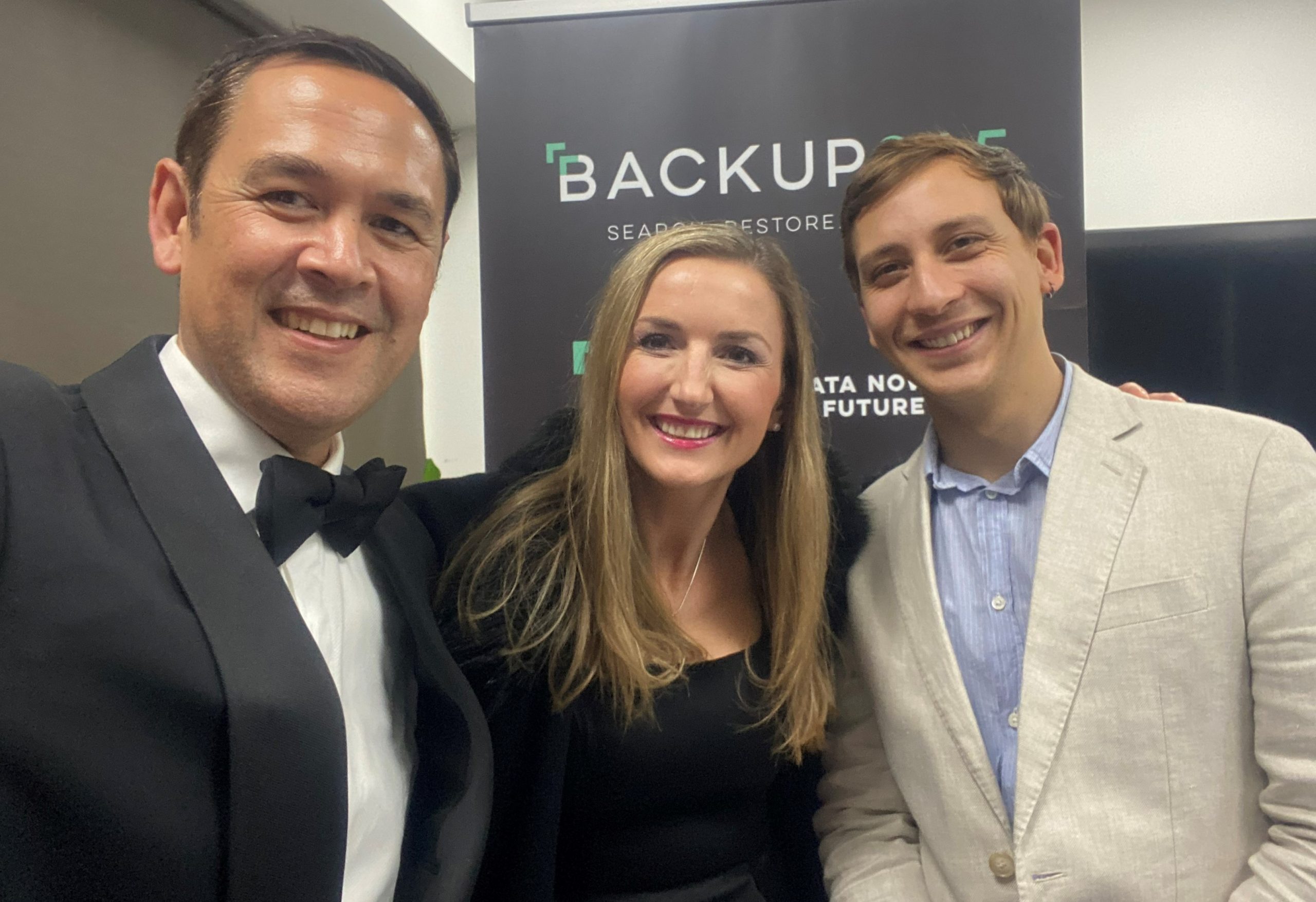 Backup365 team members Andrew Johnson, Helene Eberle and Damien King celebrate the win